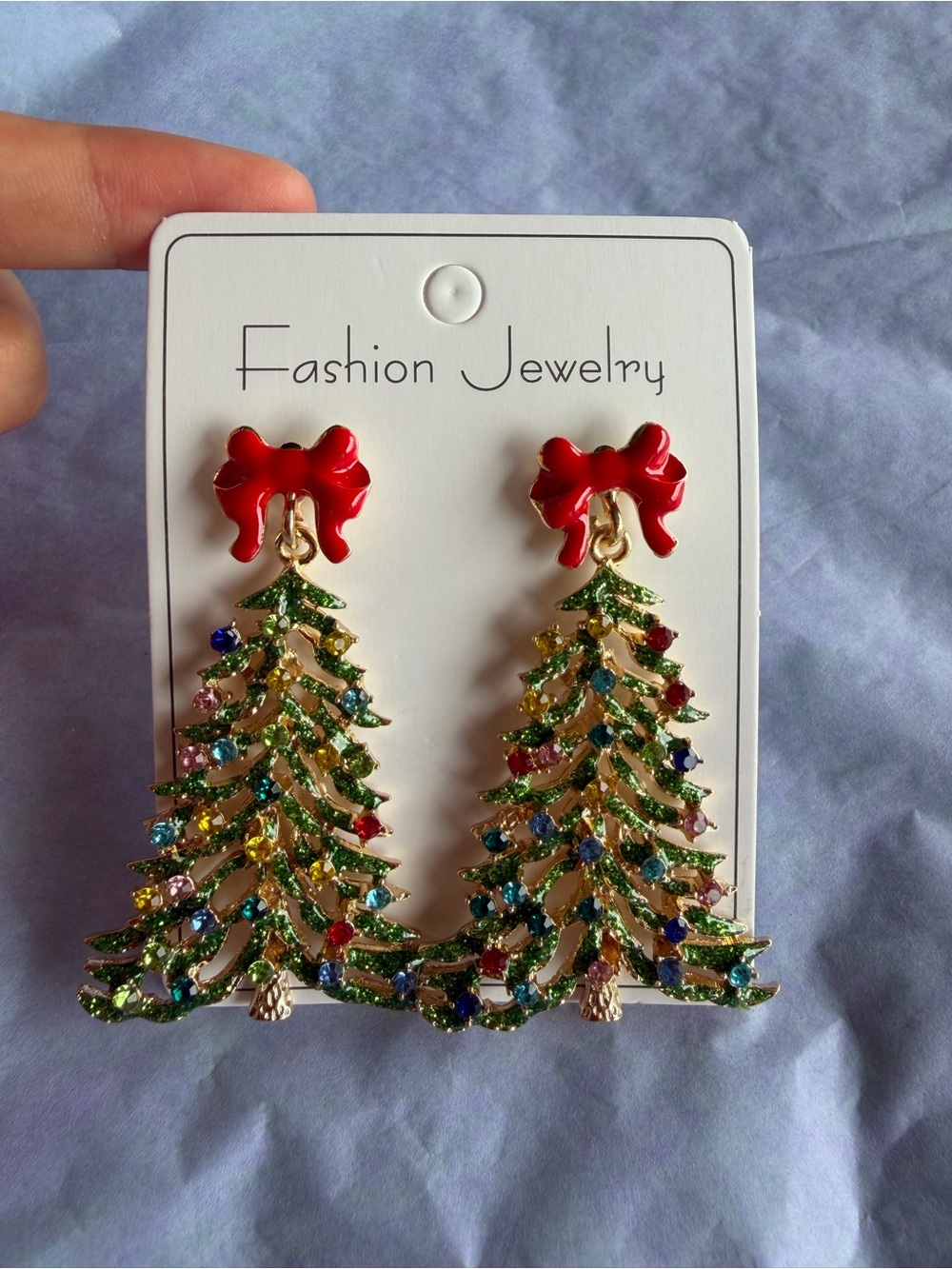 Fashion Jewelry Red Bow Green Tree Drop Earrings with Multicolor Stones